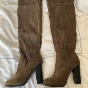 Brown suede over the knee boots
